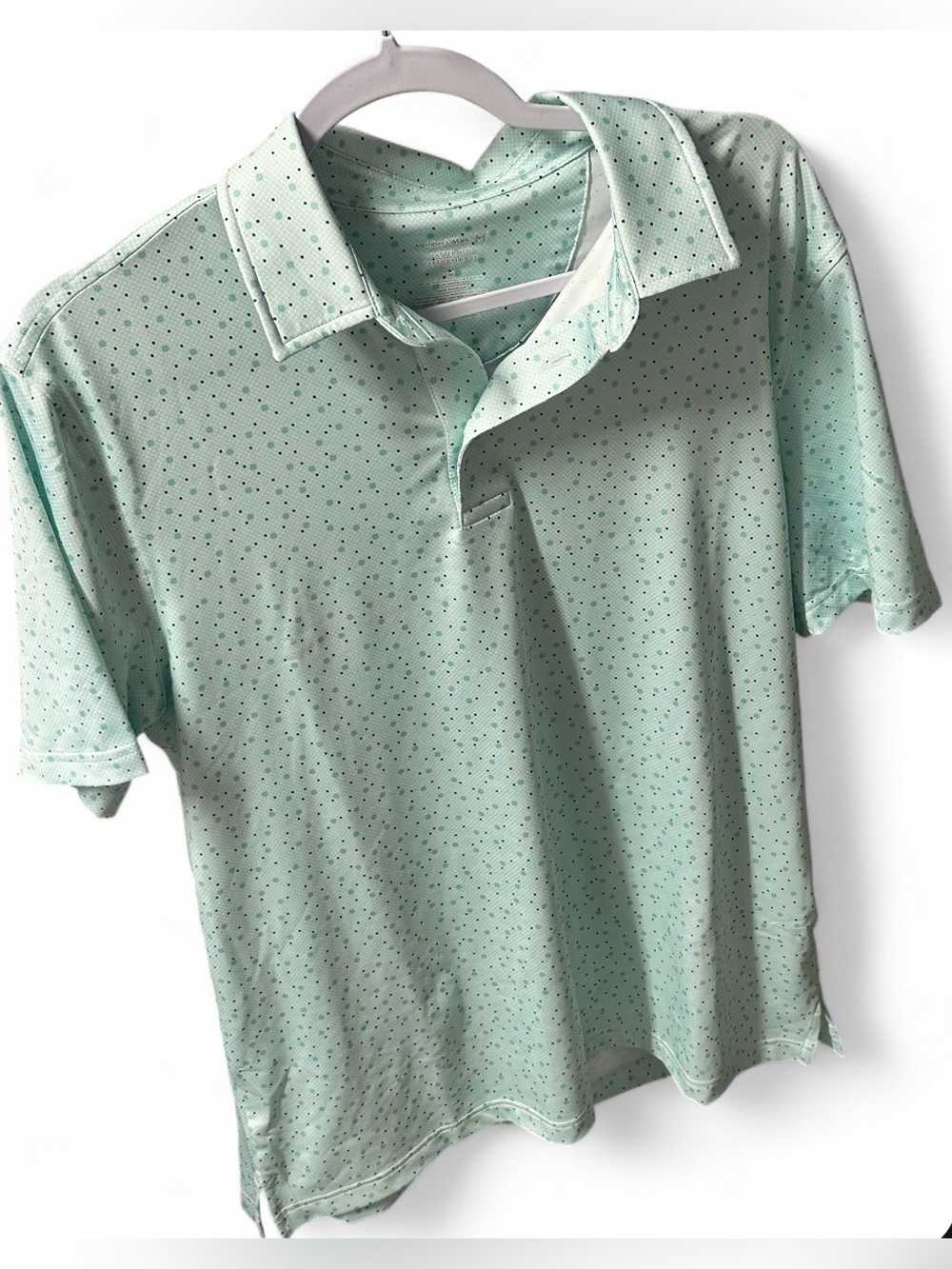Men's Mint Green Short-Sleeve Button Down Polo with Micro Dot Print